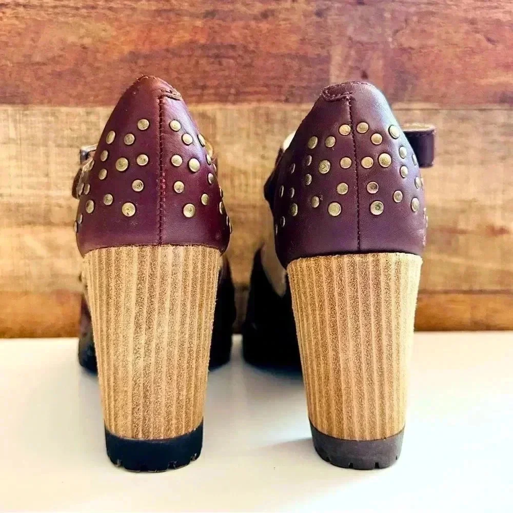 Dr. Martens Rare Vintage Leather Studded Leather Open Toe Strap Heels